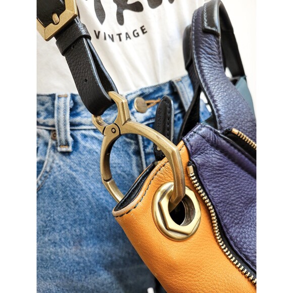 Purple Green COLORBLOCK Leather ORYANY Y2K Satchel Brass Zipper Jumbo Purse - Picture 8 of 10